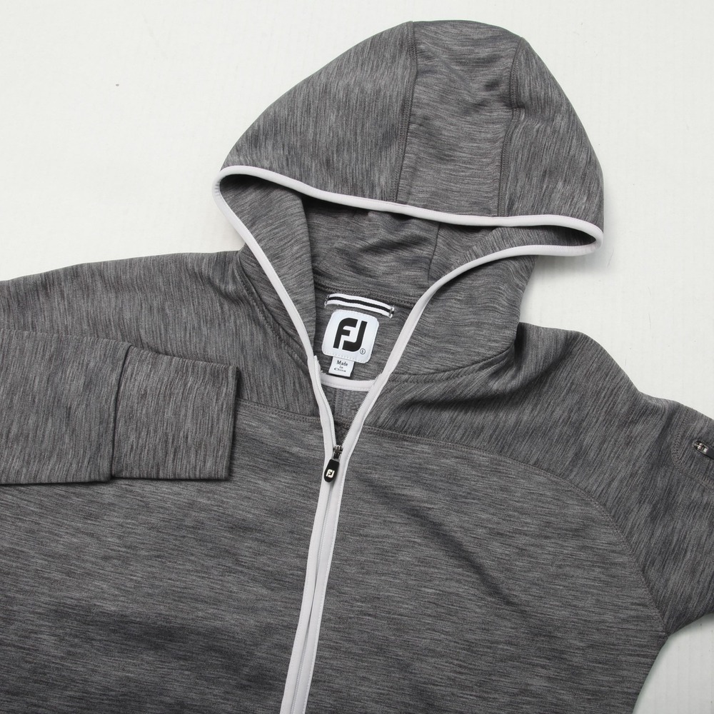 FootJoy Jacket Womens Small Gray Hooded Full Zip Golf Thumbholes Fleece Stretch